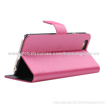 PU Leather Flip Case for iPhone 6, Good Quality Wire Drawing, with Card Slots and Stand Function